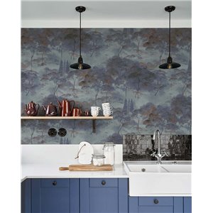 Casamance|Papel pintado de lujo hojas de palma dorado y violeta metalizado|Papel Pintado 2