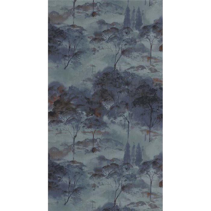 Casadeco|Papel pintado paisaje de bosque nocturno azul|Papel Pintado