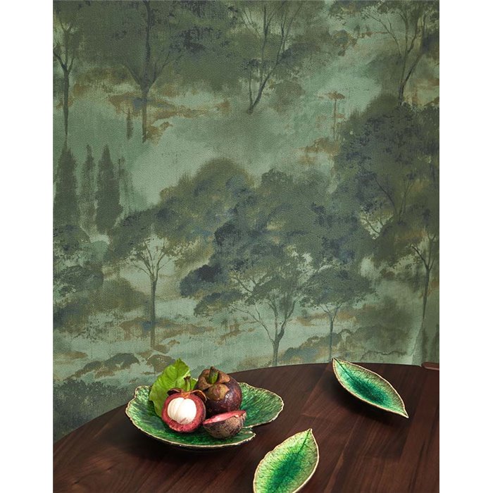 Papel pintado paisaje abstracto de bosque verde - Casadeco Riverside 4 89557958