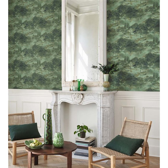 Casadeco|Papier peint paysage abstrait de forêt verte|Papier Peint