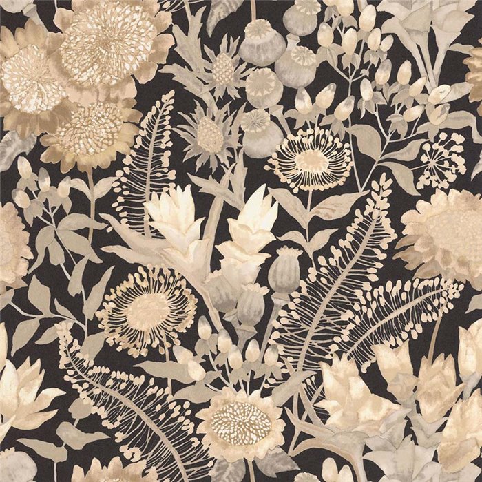 Casadeco|Papel pintado flores silvestres con girasoles, amapola y lirios esteparios|Flores Vintage