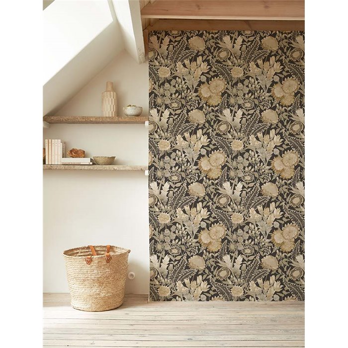 Casadeco|Papier peint fleurs sauvages avec tournesols, coquelicots et lys des steppes|Fleursl Vintage