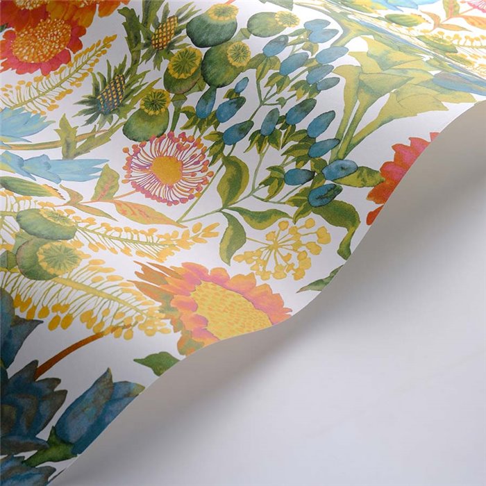 Casadeco|Papel pintado girasoles y otras flores silvestres, colores alegres multicolor|Flores Vintage