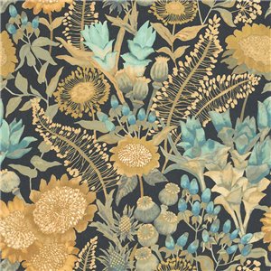 Rasch|Papel pintado flores silvestres azul estilo vintage|Flores Vintage