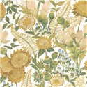 Casadeco|Yellow and green sunflower wallpaper with wild floral print|Vintage Flowers