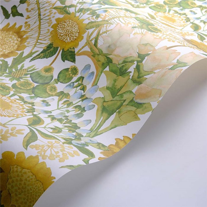 Casadeco|Tapete mit gelben und grünen Sonnenblumen, Wildblumenmuster|Vintage Blumen