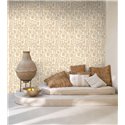 Casadeco|Mediterranean-style wallpaper with flowers and coastal stripes in white and beige|Wallpaper