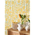 Casadeco|Yellow flower wallpaper with green stripes from the French Riviera|Wallpaper