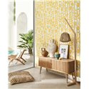 Casadeco|Yellow flower wallpaper with green stripes from the French Riviera|Wallpaper
