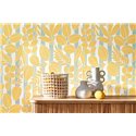 Casadeco|Yellow flower wallpaper with green stripes from the French Riviera|Wallpaper