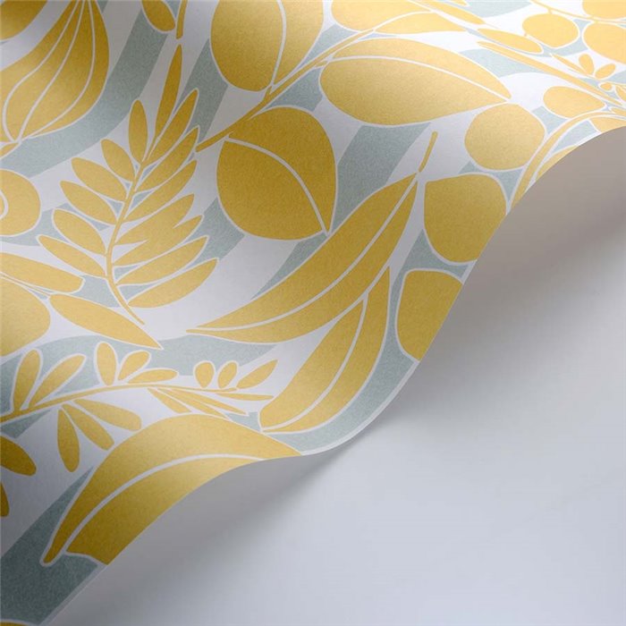 Casadeco|Yellow flower wallpaper with green stripes from the French Riviera|Wallpaper