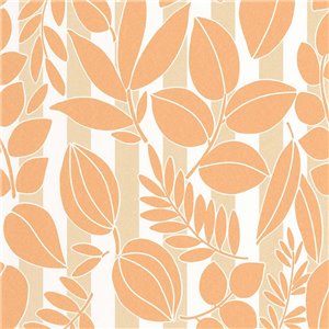 Casadeco|Papier peint fleurs sauvages blanc avec feuillage corail|Papier Peint