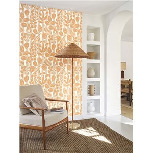 Casadeco|Papier peint fleurs sauvages blanc avec feuillage corail|Papier Peint 2