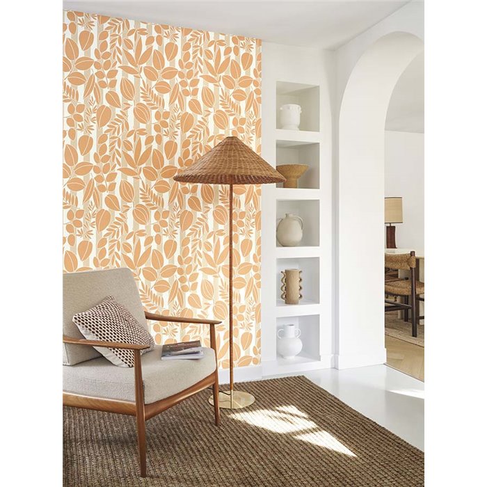 Casadeco|Papier peint floral style méditerranéen tons orange|Papier Peint