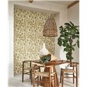 Casadeco|Mediterranean wallpaper with flowers and coastal green stripes|Wallpaper