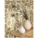 Casadeco|Papel pintado mediterráneo con flores y rayas costeras tonos verdes|Papel Pintado