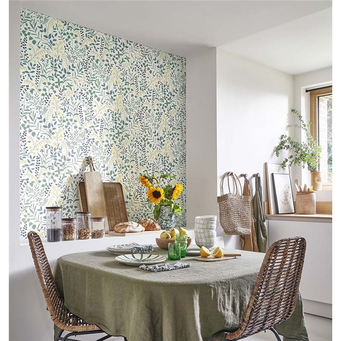 Casadeco|Tapete mit Wiesenblumen oder Wildblumen im mediterranen Stil|Tapeten