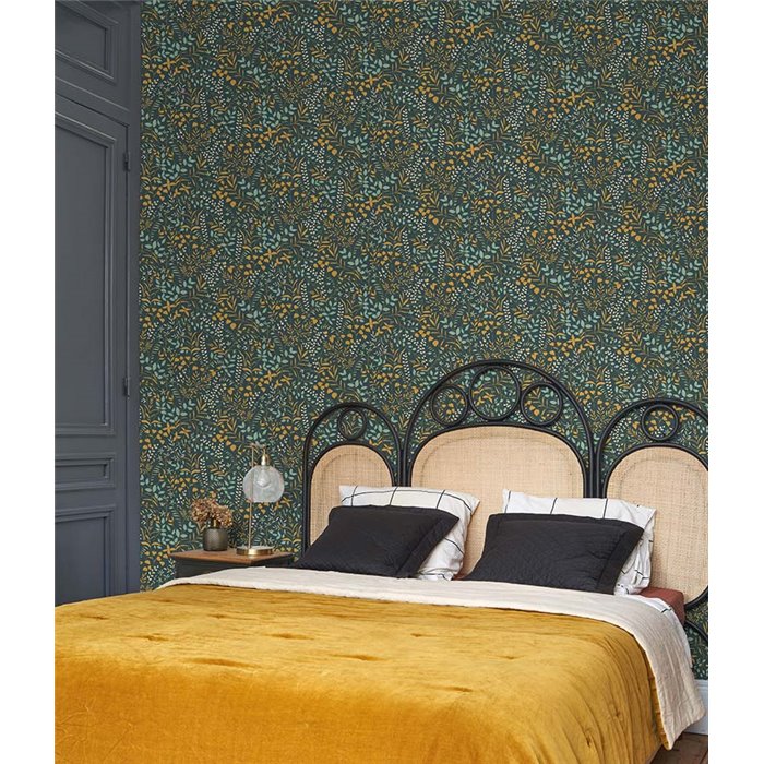 Casadeco|Florale Tapete fürs Schlafzimmer mit blauen Wildblumen|Tapeten