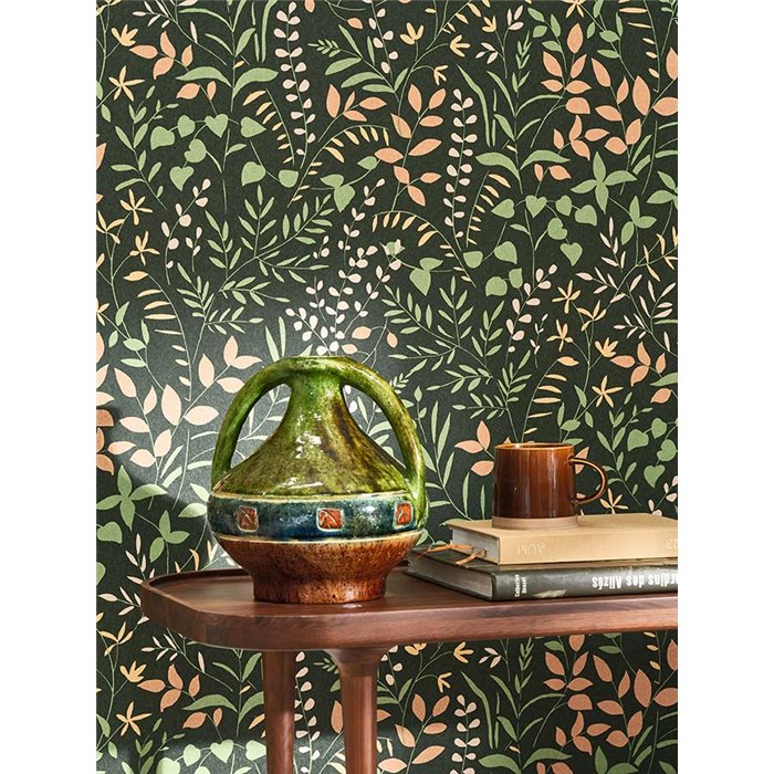 Casadeco|Green flower print wallpaper for Mediterranean-style living room|Wallpaper