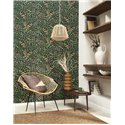 Casadeco|Green flower print wallpaper for Mediterranean-style living room|Wallpaper