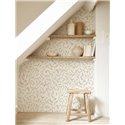 Casadeco|Papel pintado floral minimalista, hojas de olivo esparcidas beige|Papel Pintado
