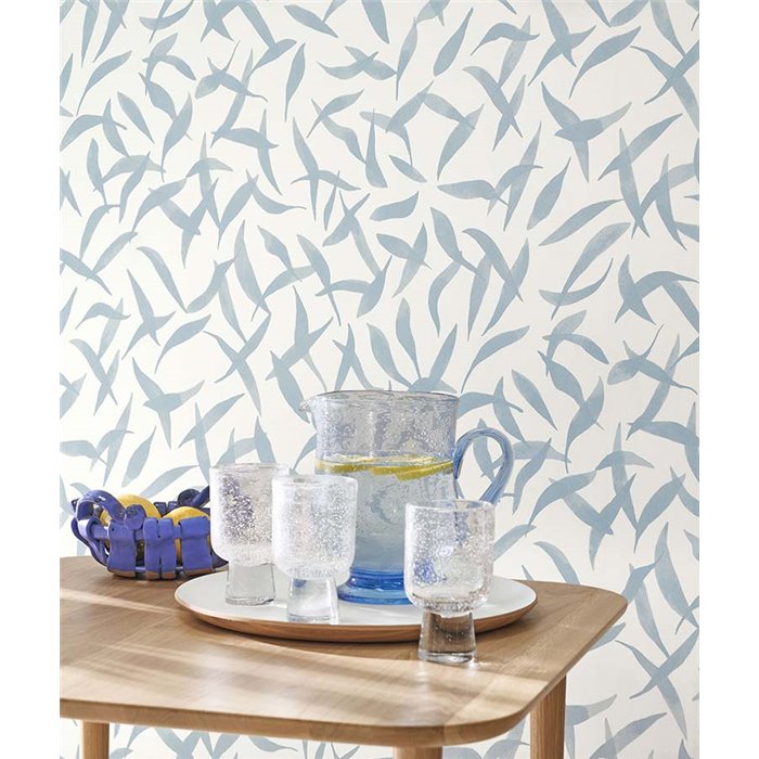 Casadeco|Papel pintado estampado de hojas de olivo azul ideal para dormitorio|Papel Pintado