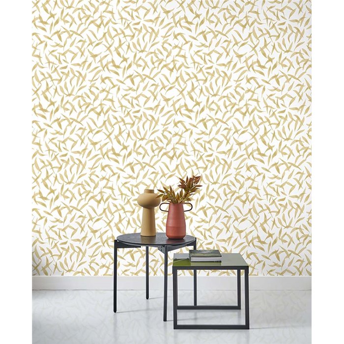 Casadeco|Olive green olive leaf wallpaper with a minimalist touch|Wallpaper