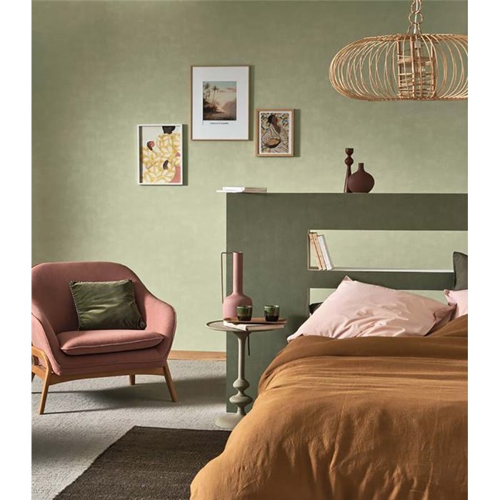 Casadeco|Green bedroom wallpaper with elegant textile effect|Solid Colors