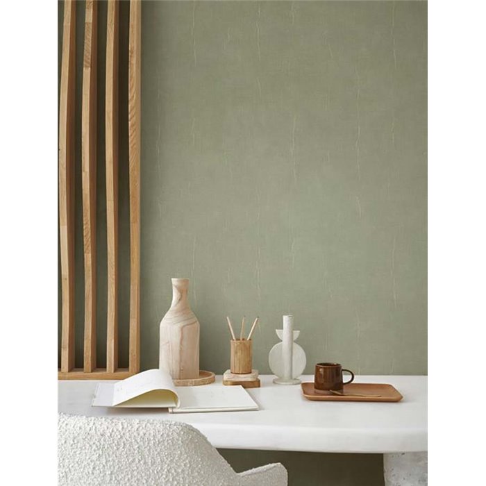 Casadeco|Papel pintado liso verde liquen efecto muselina|Colores Lisos