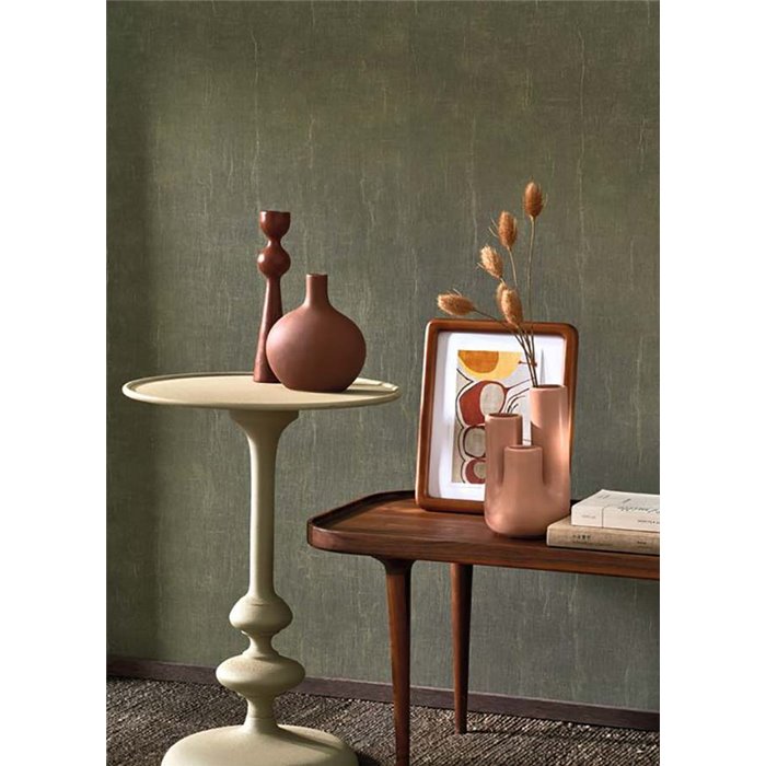 Casadeco|Papel pintado para salón o dormitorio verde taiga, efecto textil|Verde