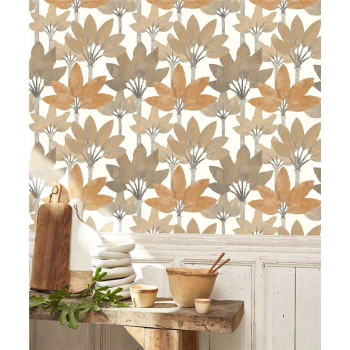 Casadeco|Tapete mit Palmen in Weiß und Beige|Tapeten