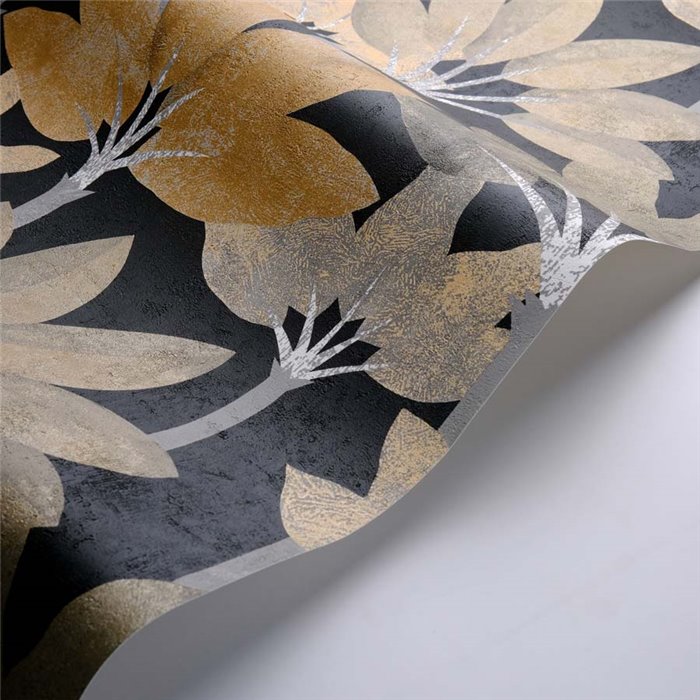 Casadeco|Tapete mit eleganten schwarzen Palmen|Blumen