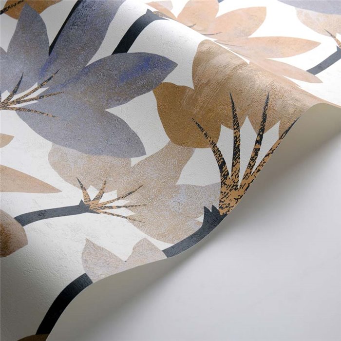 Casadeco|Modern wallpaper with blue and beige palm trees|Floral