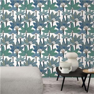 Casamance|Wallpaper tropical Caribbean flowers turquoise green|Tropical 2