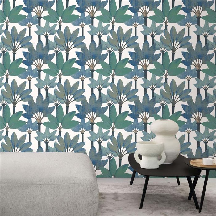 Casadeco|Papier peint palmiers verts et bleus, style moderne|Papier Peint