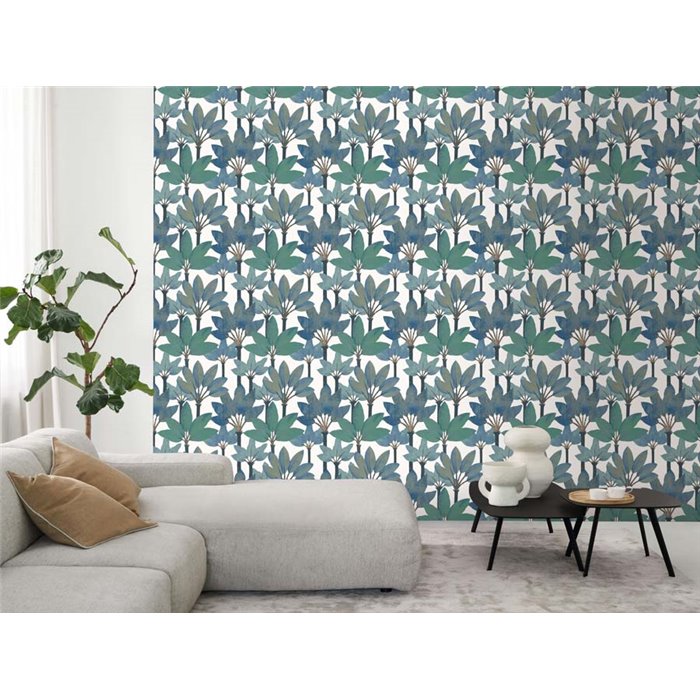 Casadeco|Papier peint palmiers verts et bleus, style moderne|Papier Peint