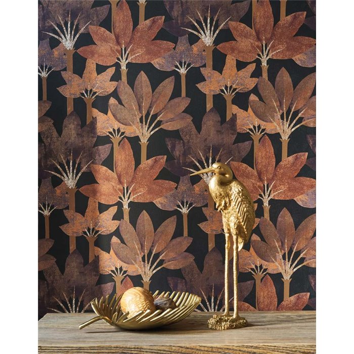 Papel pintado con palmeras estilo moderno tonos óxido - Casadeco Babylone 89718644