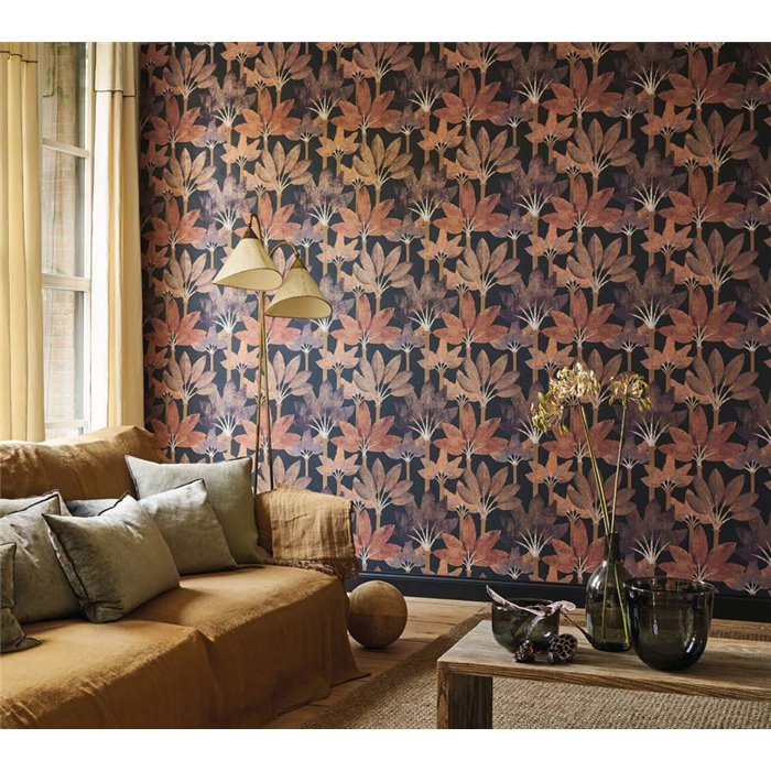 Casadeco|Tapete mit modernen Palmen in Oxydfarben|Blumen