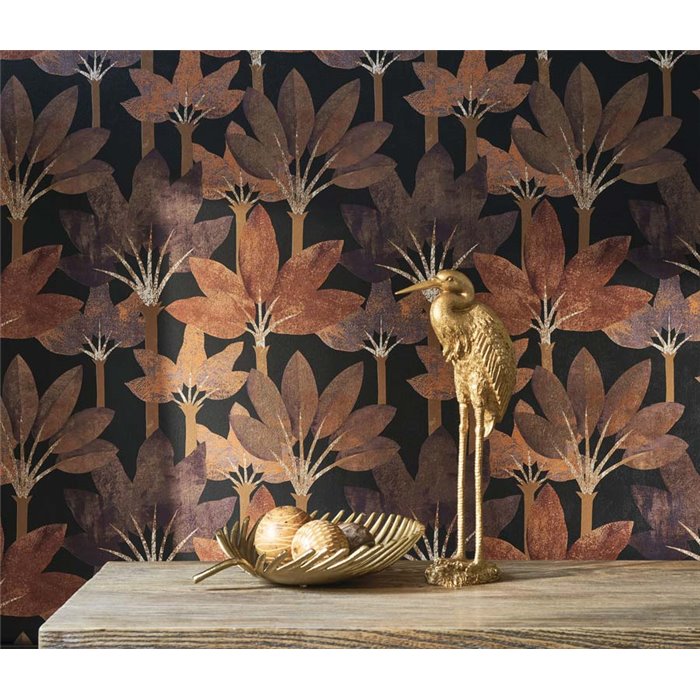 Papel pintado con palmeras estilo moderno tonos óxido - Casadeco Babylone 89718644
