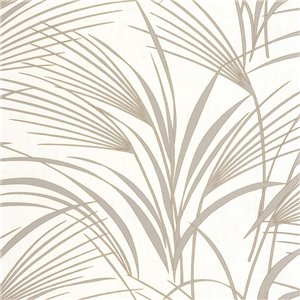 Casadeco|Papier peint feuilles de palmier stylisées blanches|Floral