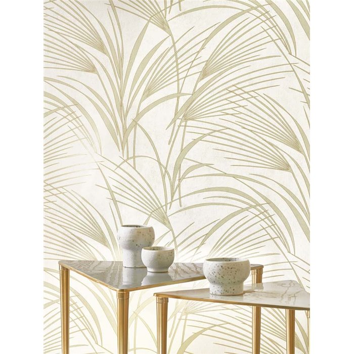 Papel pintado hojas de palma estilizadas blanco - Casadeco Babylone 89726028