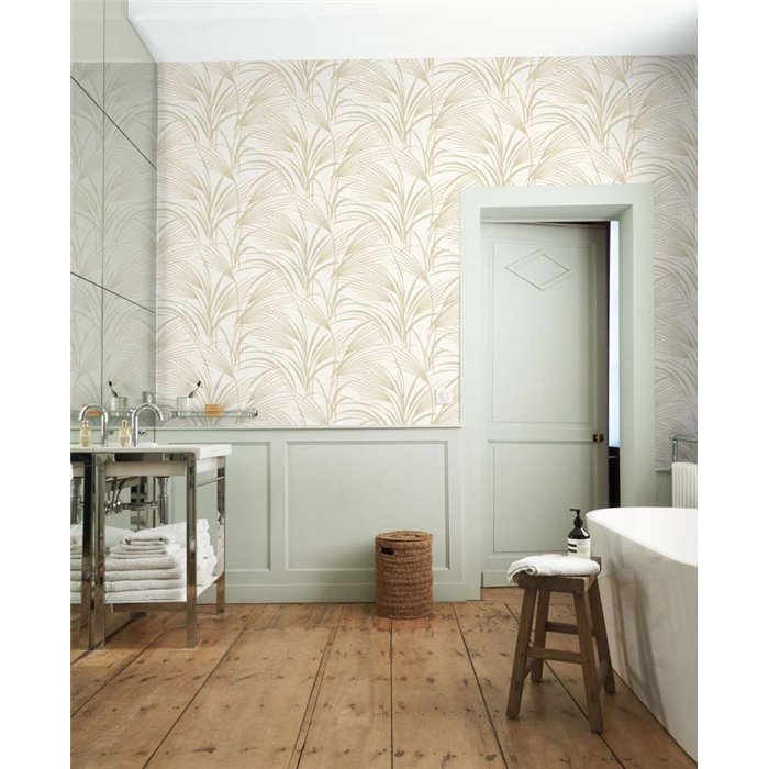 Casadeco|Papier peint feuilles de palmier stylisées blanches|Floral