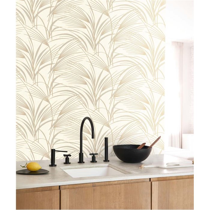 Casadeco|Papier peint feuilles de palmier stylisées blanches|Floral