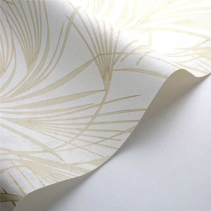 Casadeco|Papier peint feuilles de palmier stylisées blanches|Floral