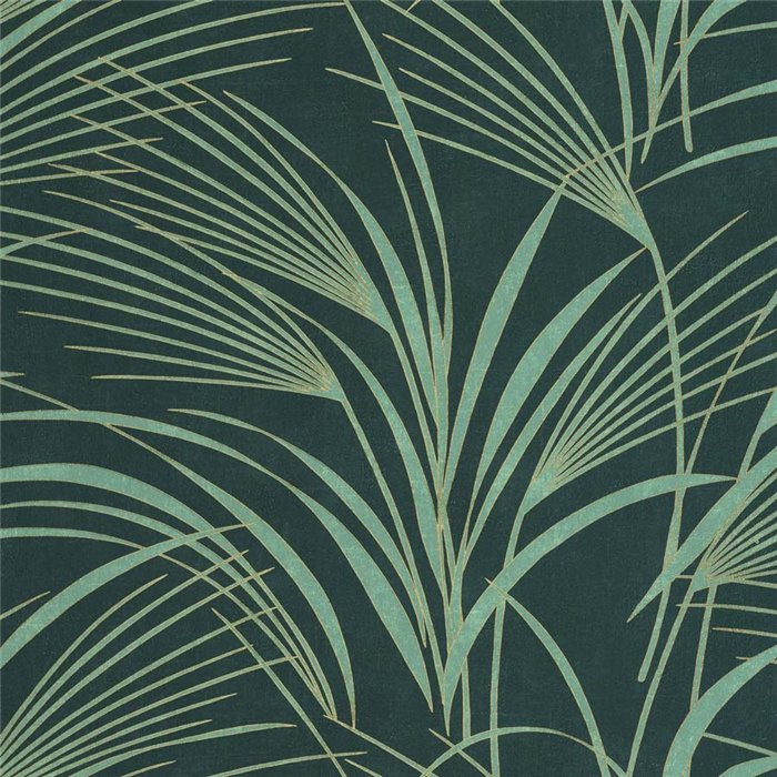 Papel pintado flores modernas con hojas de palma azul y verde - Casadeco Babylone 89726788