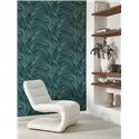 Casadeco|Modern floral wallpaper with blue and green palm leaves|Floral