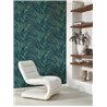 Casadeco|Moderne Blumentapete mit blauen und grünen Palmenblättern|Blumen