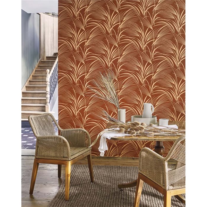 Casadeco|Papel pintado hojas de palma, estilo moderno rojo|Floral