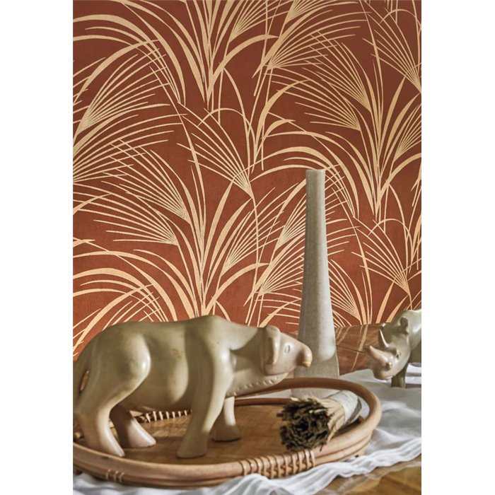 Casadeco|Papier peint feuilles de palmier, style moderne rouge|Floral