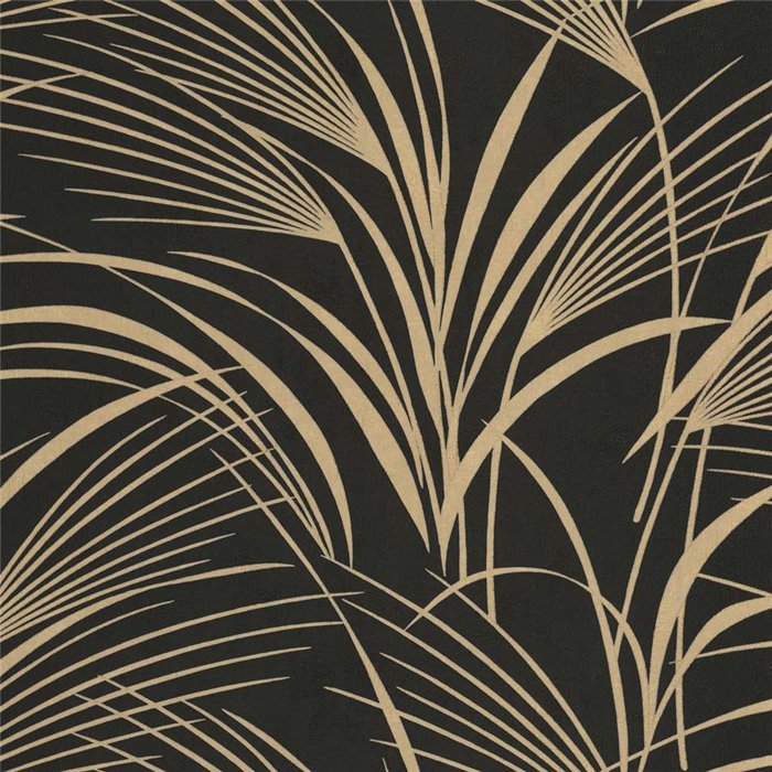 Papel pintado floral moderno con hojas de palma negro y beige - Casadeco Babylone 89729035